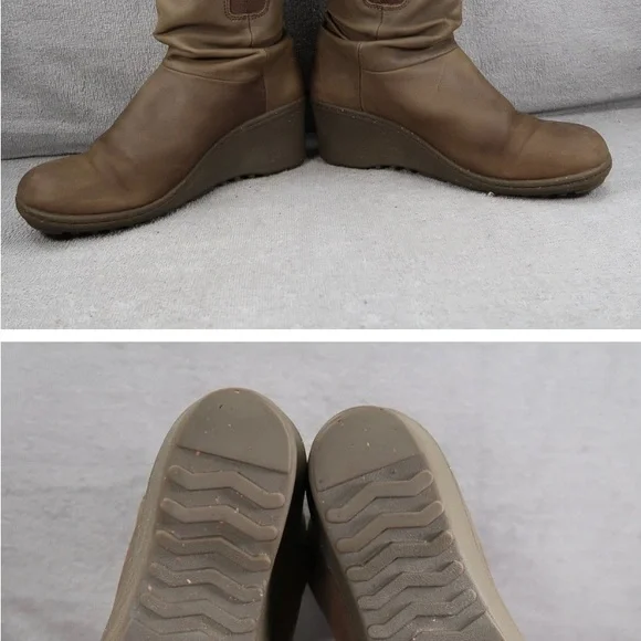 Keen Boots Akita Womens 8.5 Brown Leather Pull On Wedge Knee High Round Toe - Picture 5 of 7